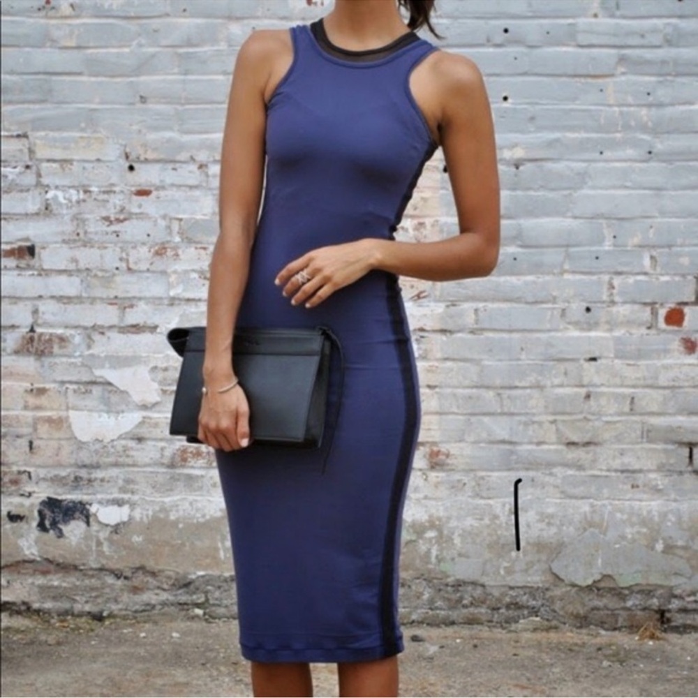 RARE Lululemon Lab Noir Bodycon Midi Dress Cadet Blue - Picture 12 of 13